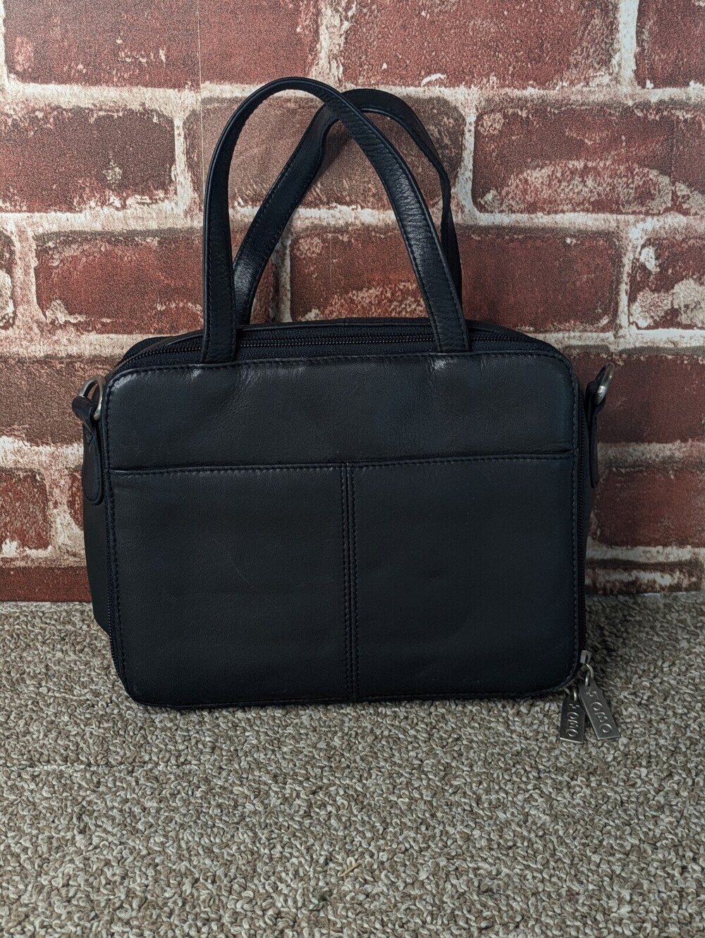 Hobo Vintage Black Leather Portfolio Satchel Crossbody Purse Bag